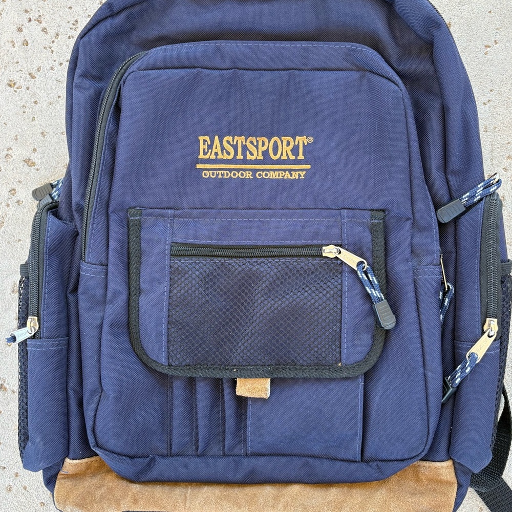 EASTSPORT Outdoor Company Large Backpack Navy Blue with Leather Accents